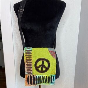 Boho Peace Sign Patchwork Crossbody Purse Festival Hippie Bag Y2K Indie Sleeze